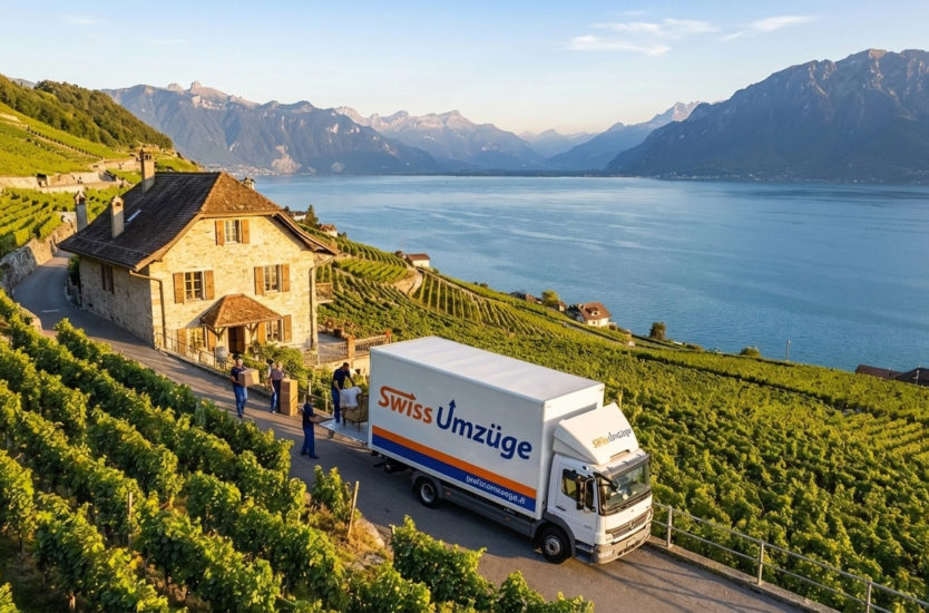 Weinberge am Genfersee mit Umzugswagen von Swiss Umzüge – Umzug Waadt