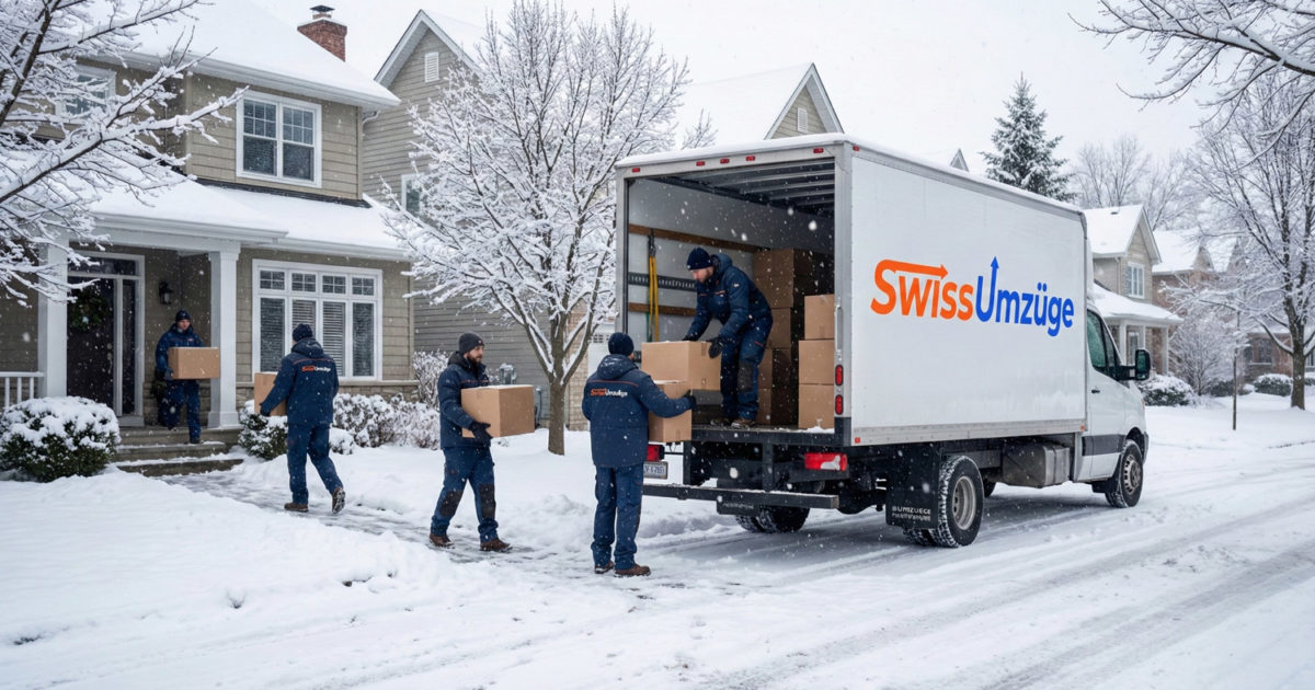 Zuverlässiger Umzugsservice auch im Winter: Das Swiss Umzüge Team arbeitet effizient bei Schnee und Kälte